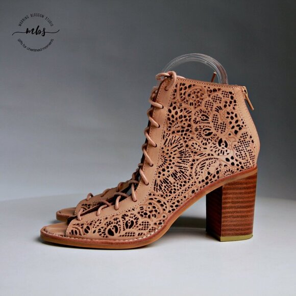 Jeffrey Campbell Cors Cut Out Zip Up Open Toe Heeled Sandals Tan Women Size 7 - Picture 4 of 15